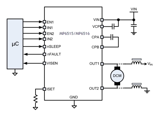Application Circuit Diagram - Monolithic Power Systems (MPS) MP651x H-Bridge Motor Drivers